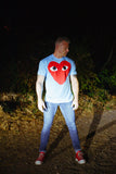 COMME des GARÇONS PLAY LARGE RED HEART T-SHIRT BLUE