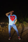 COMME des GARÇONS PLAY LARGE RED HEART T-SHIRT BLUE