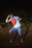 COMME des GARÇONS PLAY LARGE RED HEART T-SHIRT BLUE