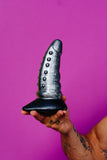 Creature Cocks Beastly Tapered Bumpy Silicone Dildo 8.25in - Silver/Black