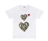 COMME des GARÇONS PLAY CAMO DOUBLE HEART WHITE T-SHIRT