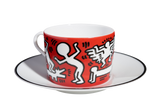 Keith Haring Porcelain tea cup & plate - White on Red