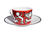 Keith Haring Porcelain tea cup & plate - White on Red