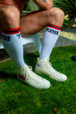 TOM OF FINLAND KNEE HIGH WHITE LOGO SOCKS