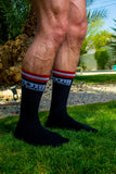 TOM OF FINLAND CALF HIGH SOCKS BLACK LOGO