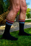 TOM OF FINLAND CALF HIGH SOCKS BLACK LOGO