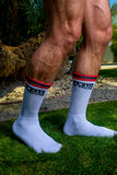 TOM OF FINLAND CALF HIGH SOCKS WHITE LOGO