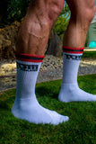 TOM OF FINLAND CALF HIGH SOCKS WHITE LOGO