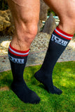 TOM OF FINLAND KNEE HIGH BLACK LOGO SOCKS