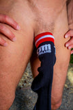 TOM OF FINLAND KNEE HIGH BLACK LOGO SOCKS