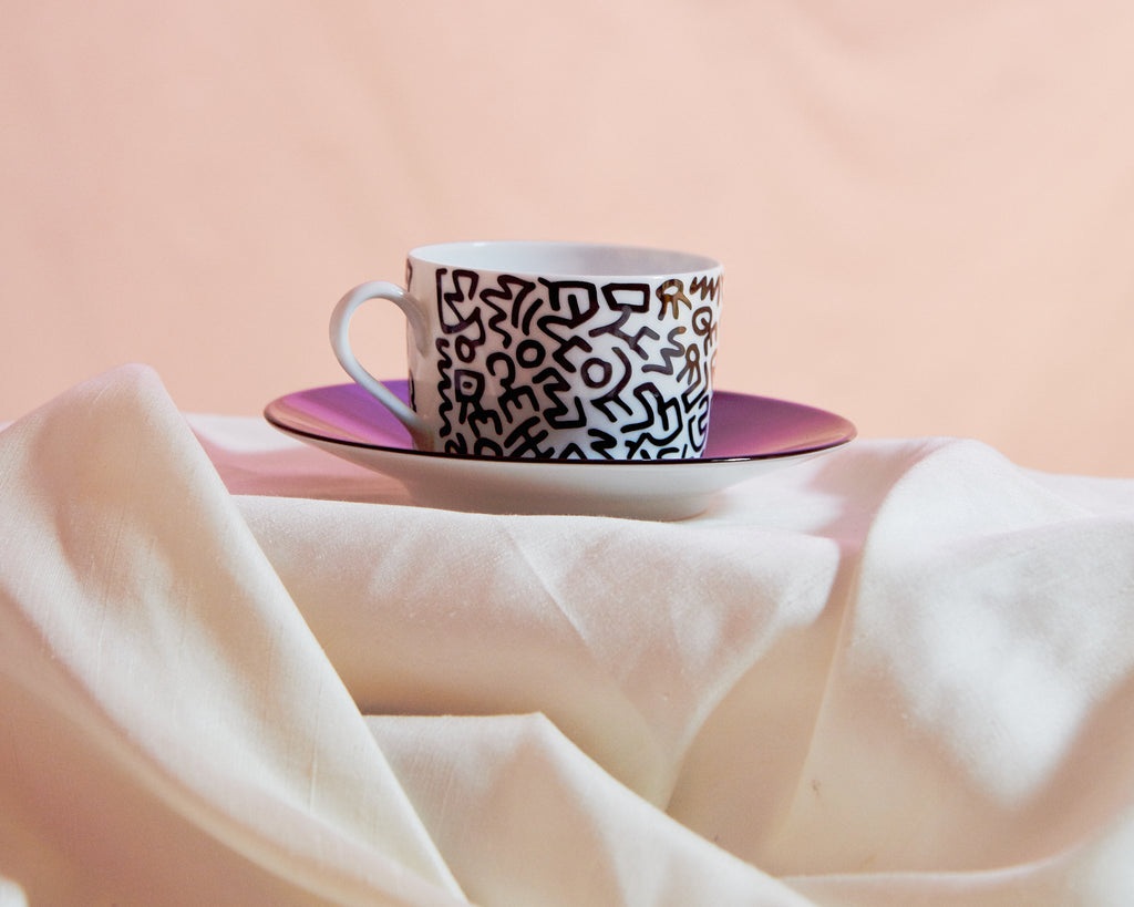 Keith Haring Porcelain tea cup & plate "BLACK PATTERN"