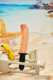 The Curved Dicktator 13 Mode Vibrating Giant Dildo Thruster by Master Series - FLESH