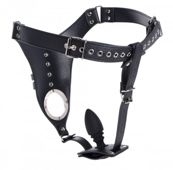 Male Chastity Harness with Silicone Anal Plug  by Strict Leather